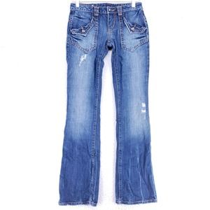 Bonaventure Algodon Distressed Zip Pockets Blue Jeans Women Size 28 Flap Zipper